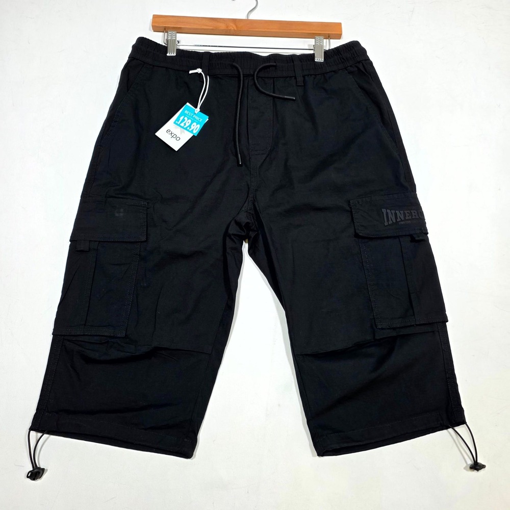 Inner Circle Cargo Shorts Mens 44 Black 7/8 Length Ripstop Utility Techwear NEW